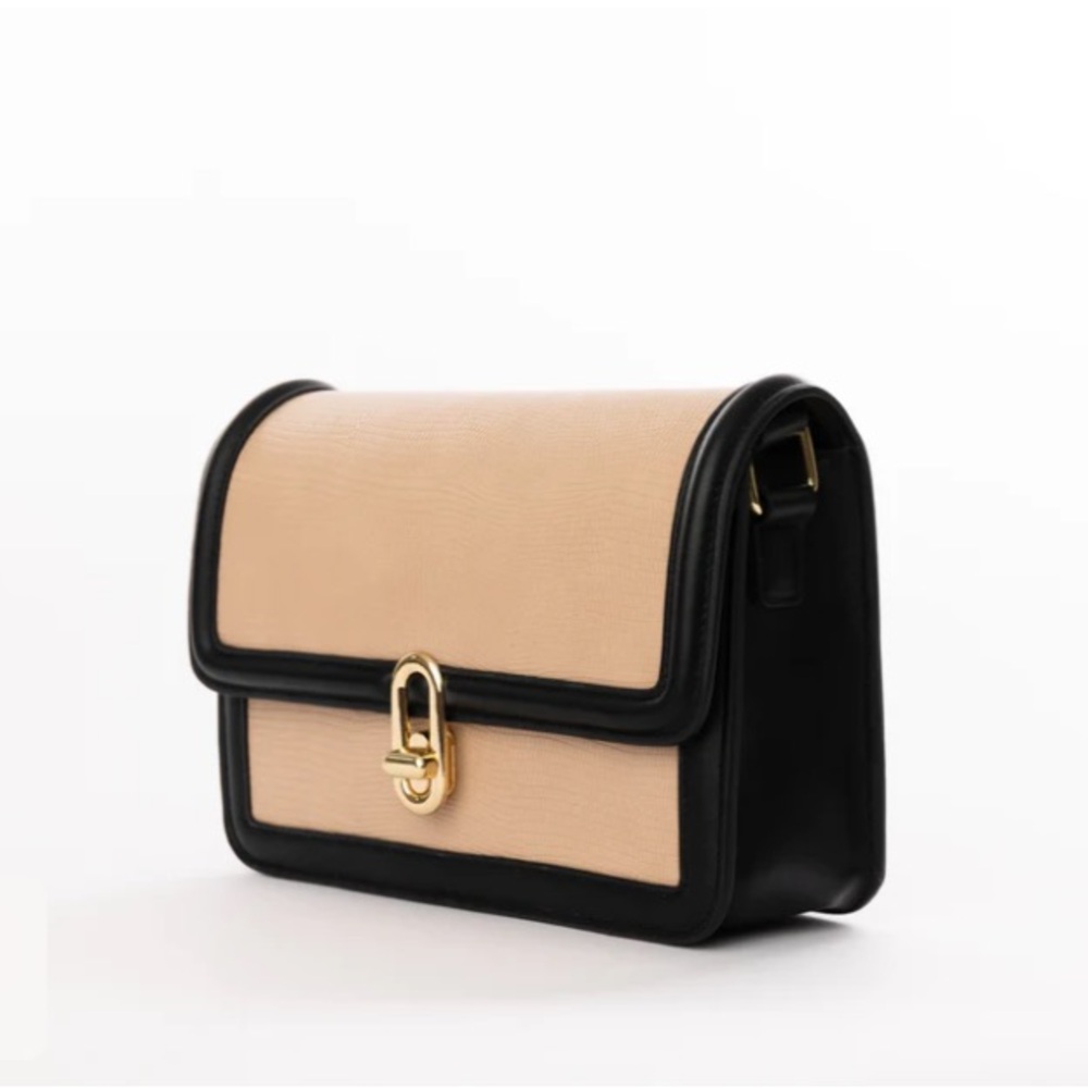 Jules Kay Mia Crossbody Bag Blush Lizard Vegan Leather Embossed With Black Trim